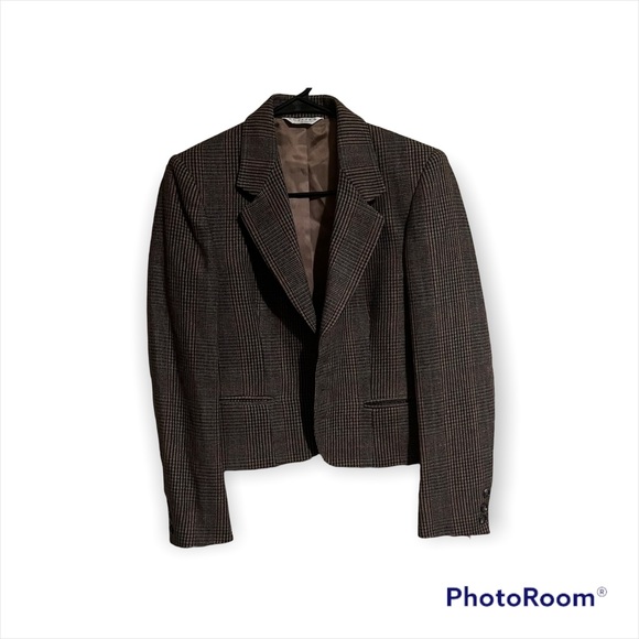 Vintage J.G. Hook Houndstooth Blazer Women’s 8 P Wool Dry Clean Only Brown Plaid - Picture 8 of 12